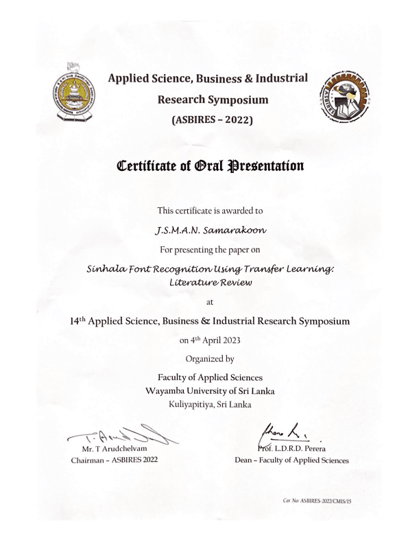 Certificate of Oral Presentation - ASBIRES 2022